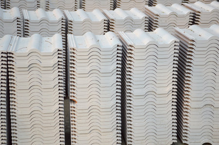 close up tile roof on the floorの写真素材