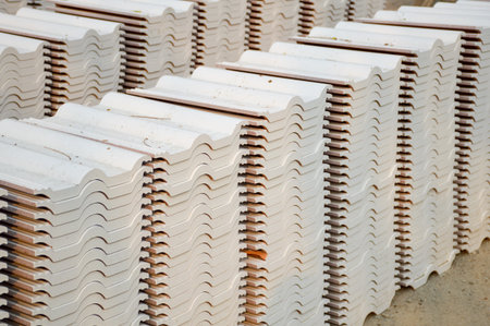 close up tile roof on the floorの写真素材