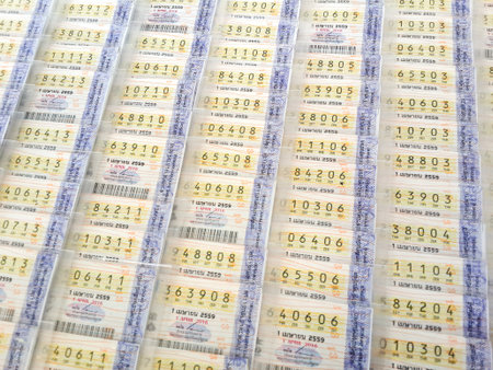 CHACHOENGSAO ,THAILAND - March 15 : Lottery Ticket at the Stall in Thailand on March 15, 2016 in Chachoengsao, Thailandのeditorial素材