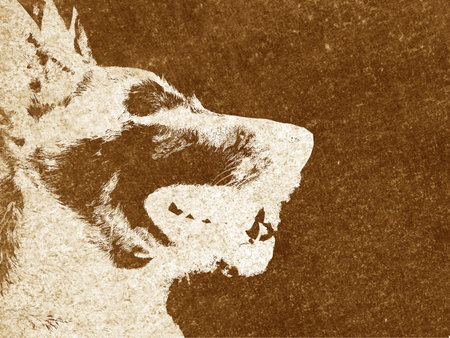 white silhouette dog on grunge brown backgroundの写真素材