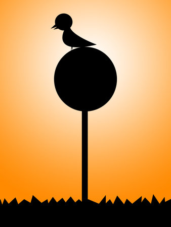 silhouette bird on circle sign pole illustrationの写真素材