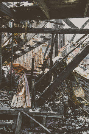 home after fir burningの写真素材