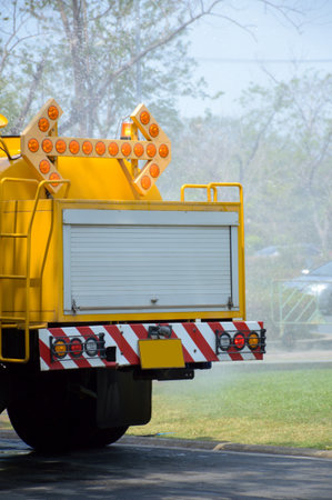 yellow fire truck in thailandの写真素材