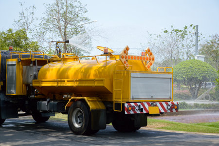 yellow fire truck in thailandの写真素材