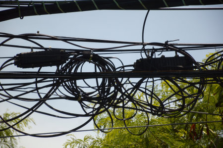Messy cable electricity post