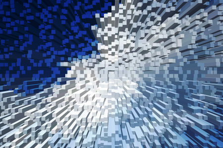 art 3D blue blocks abstract pattern illustration backgroundの写真素材