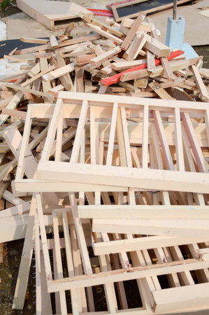 close up dry plywood on the groundの写真素材