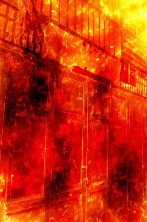 art fire burning home illustration backgroundの写真素材