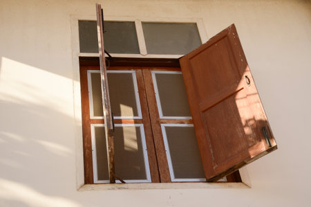 wood window in nature gardenの写真素材