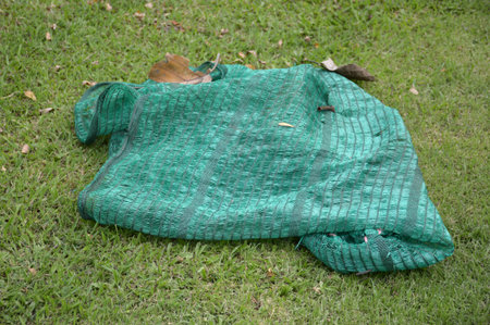 shading net on green grassの写真素材