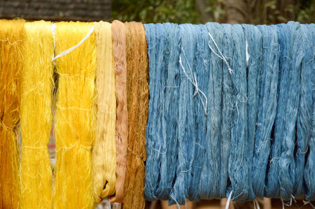 colorful raw silk threadの写真素材