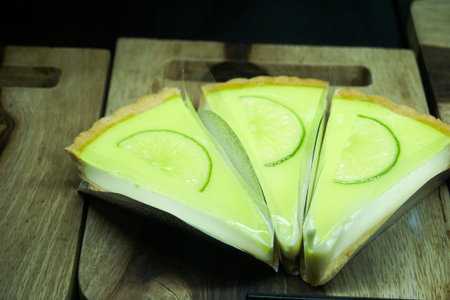 sweet lime cake on wood floorの写真素材