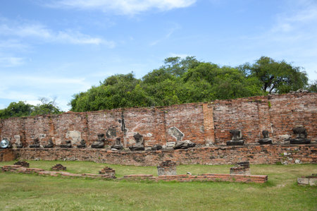 Ancient statue of buddha in wat mahathat temple, Ayutthaya Thailandの写真素材