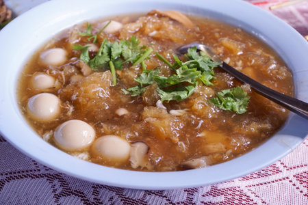 close up hot braised fish mawの写真素材