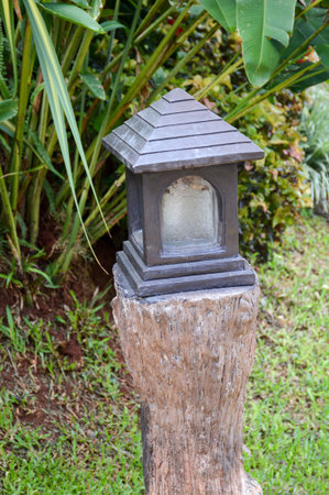 close up lamp in nature gardenの写真素材
