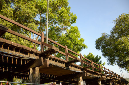 wooded bridge in Sangkhlaburi , Kanchanaburi , Thailandのeditorial素材