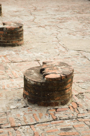 broken brick post in history temple at Ayutthaya Thailand