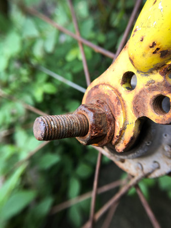 close up rusty bolt nut bikeの写真素材