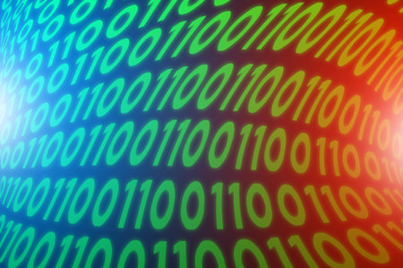 abstract binary code on green digital screen backgroundの写真素材