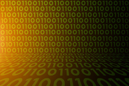 abstract binary code on green digital screen backgroundの写真素材