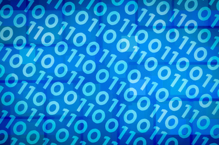 abstract binary code on blue digital screen background