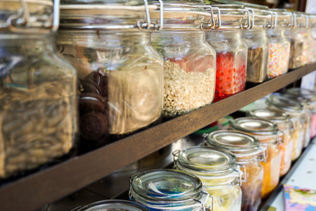 snack food in glass bottlesの写真素材