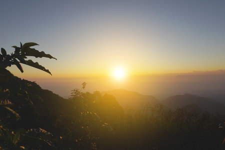 sunset in Mae Hong Son province at Thailandの写真素材