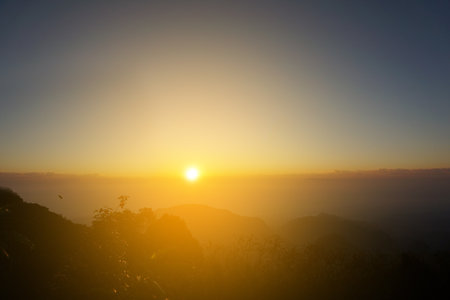 sunset in Mae Hong Son province at Thailandの写真素材