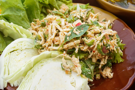 Spicy minced chicken saladの写真素材