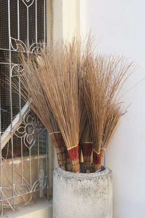 Close up coconut broom in store