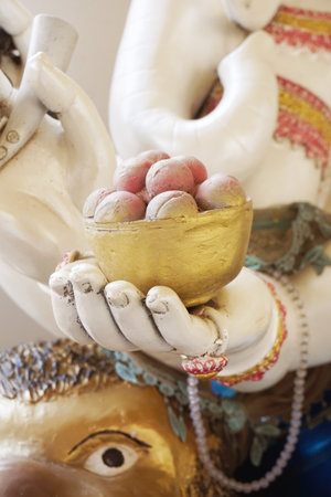 Close up, hand Ganesha statue in public temple at Thailandの写真素材