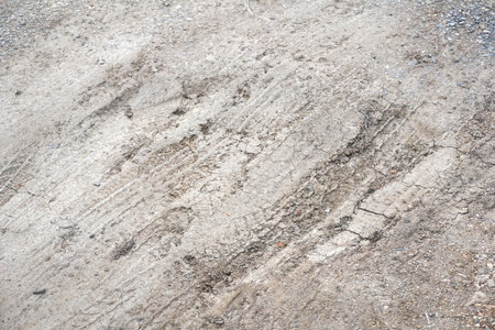 dry wheel track on dirt soil textureの写真素材