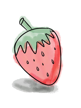 red strawberry fruit - kid drawingの写真素材