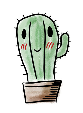 cartoon cactus on white backgroundの写真素材