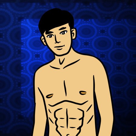 Cartoon sexy man on blue backgroundの写真素材