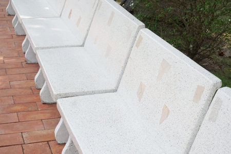 cement chair in nature gardenの写真素材