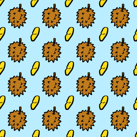 seamless pattern background of durian fruit on blue colorの写真素材