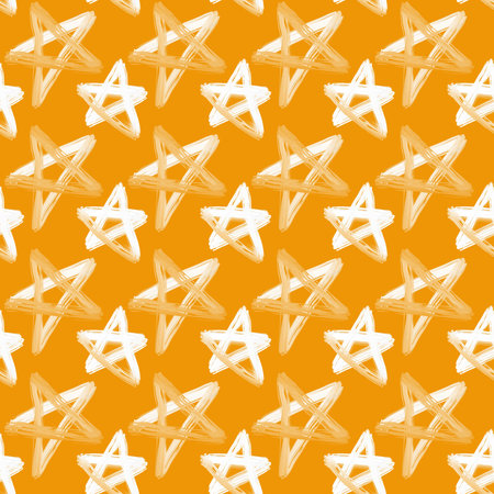 seamless pattern background of white star on yellow colorの写真素材