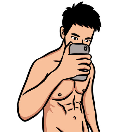 cartoon sexy man on white backgroundの写真素材