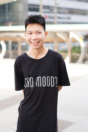 close up young man travel in Bangkok Thailand