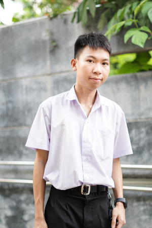 close up thai student in uniformの写真素材