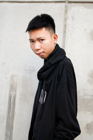 close up young man travel in Bangkok Thailandの写真素材