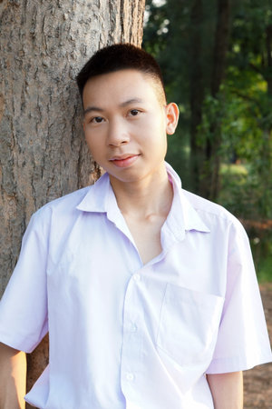 close up thai student in uniformの写真素材