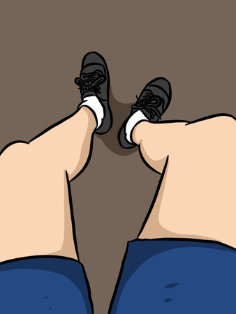 cartoon leg man on gray floorの写真素材