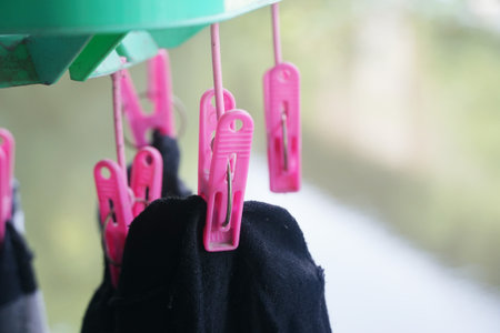 Close up socks dryer and plastic clipの写真素材