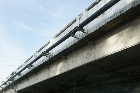 Close up old cement bridge wall in country Thailand