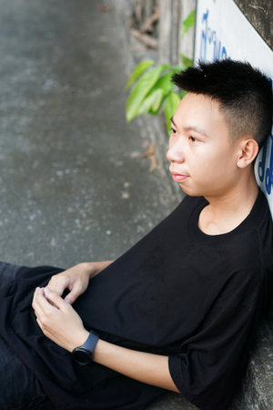 close up young man in Bangkok Thailandの写真素材