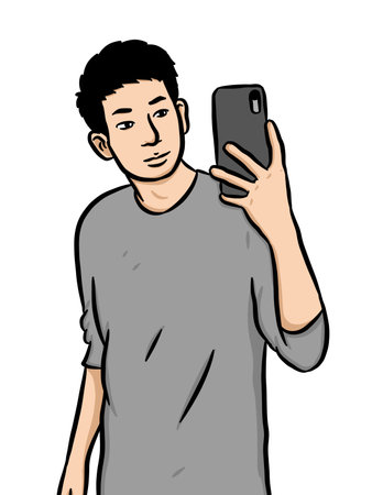 Cartoon cute man in white backgroundの写真素材
