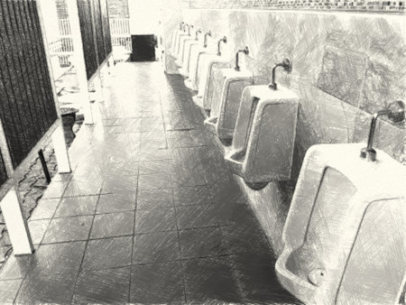 Art drawing black and white of urinal in Toiletの写真素材