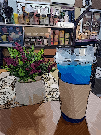 Art color of blue drink on tableの写真素材